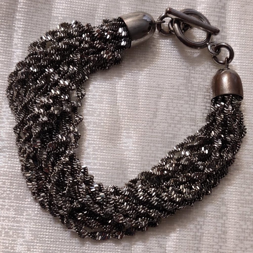 Bracelet Toggle clasp Silver Tone 14 Strands curly Chains 8 inch long